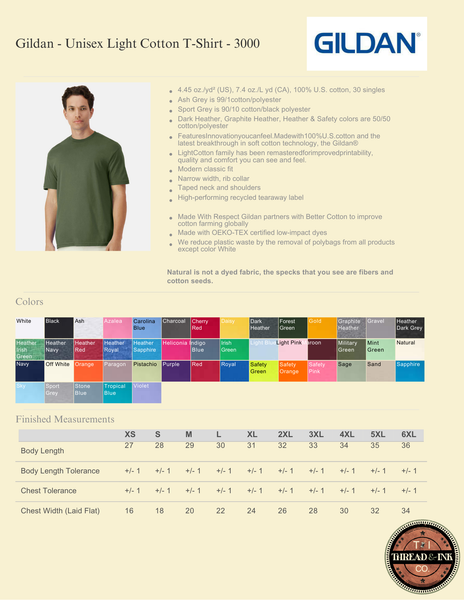 100% Light Cotton Unisex Gildan Adult Tee