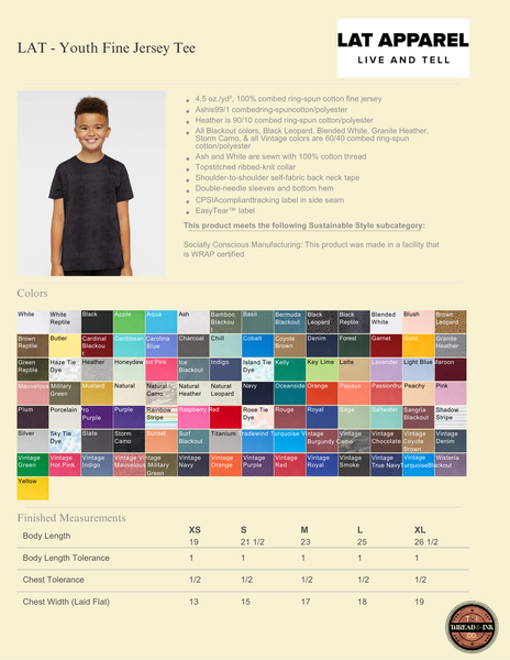 LAT Fine Jersey 100% Cotton Tee Youth