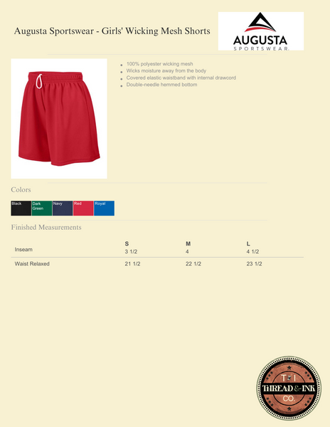 Augusta Girls' Wicking Mesh Shorts