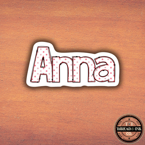 Custom Name Sticker – Pink Polka Dot Letters