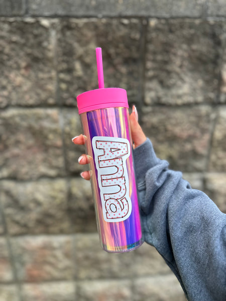 Custom Name Sticker – Pink Polka Dot Letters