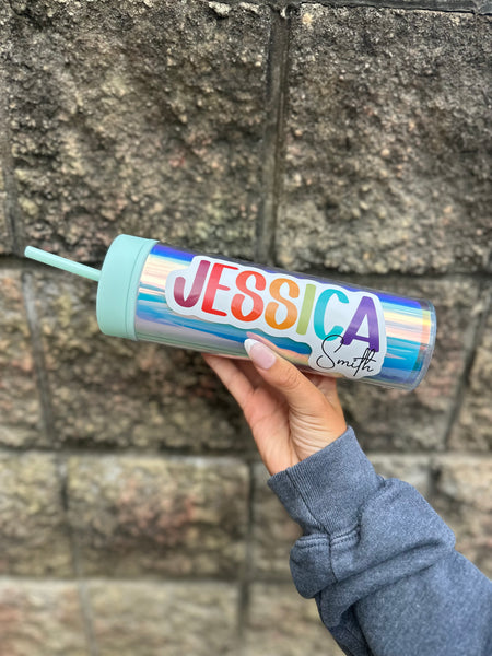 Custom Name Sticker – Retro Rainbow Letters with Script