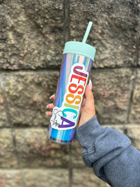 Custom Name Sticker – Retro Rainbow Letters with Script
