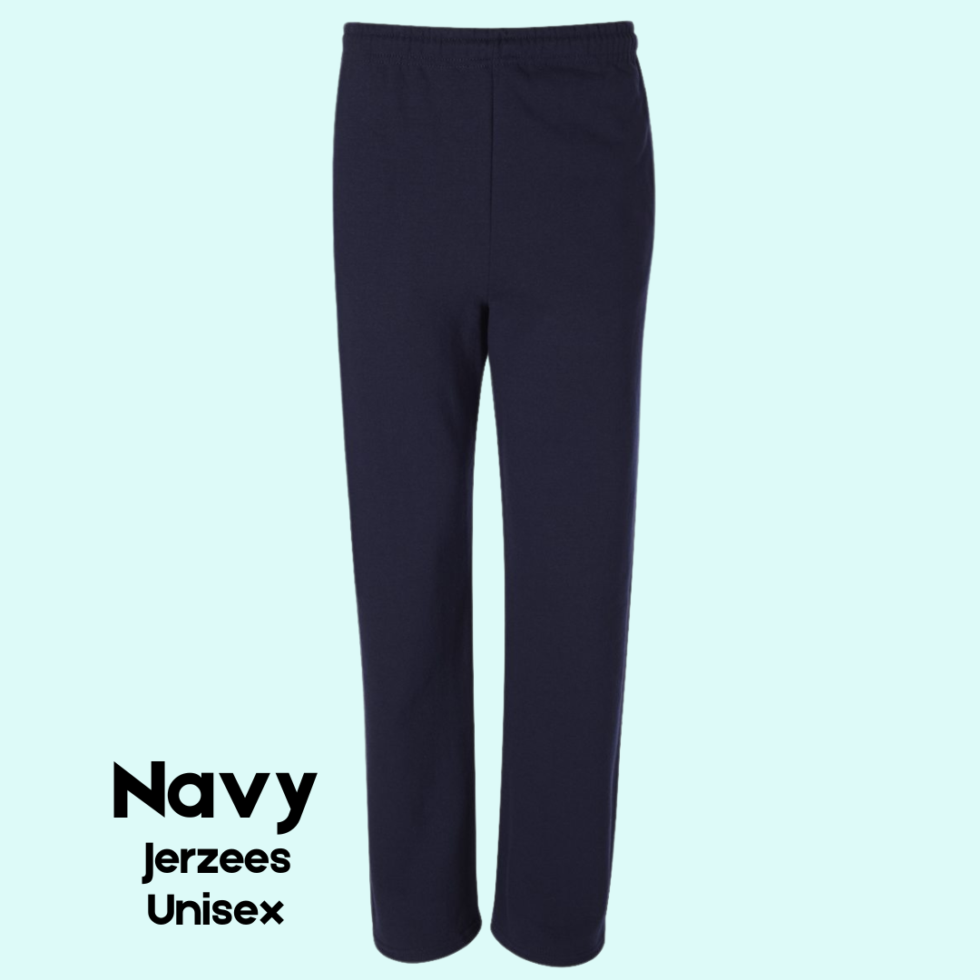 Navy Jerzees Open Bottom Sweatpants - Unisex