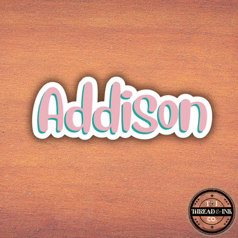 Custom Name Sticker – Pastel Pink & Teal Outline