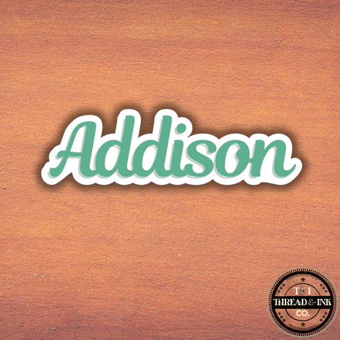 Custom Name Sticker – Green Script with White Border