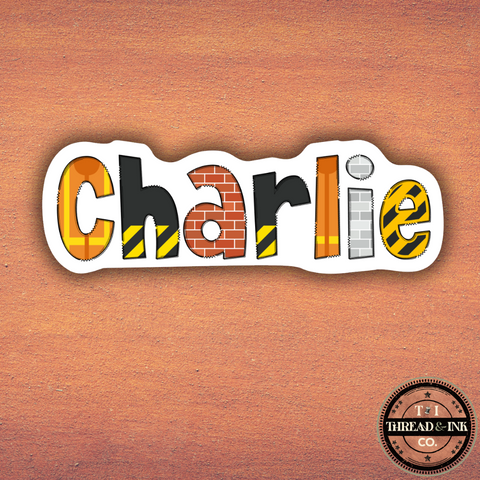 Custom Name Sticker – Construction Theme