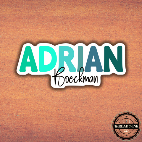 Custom Teal & Blue Ombre Name Sticker