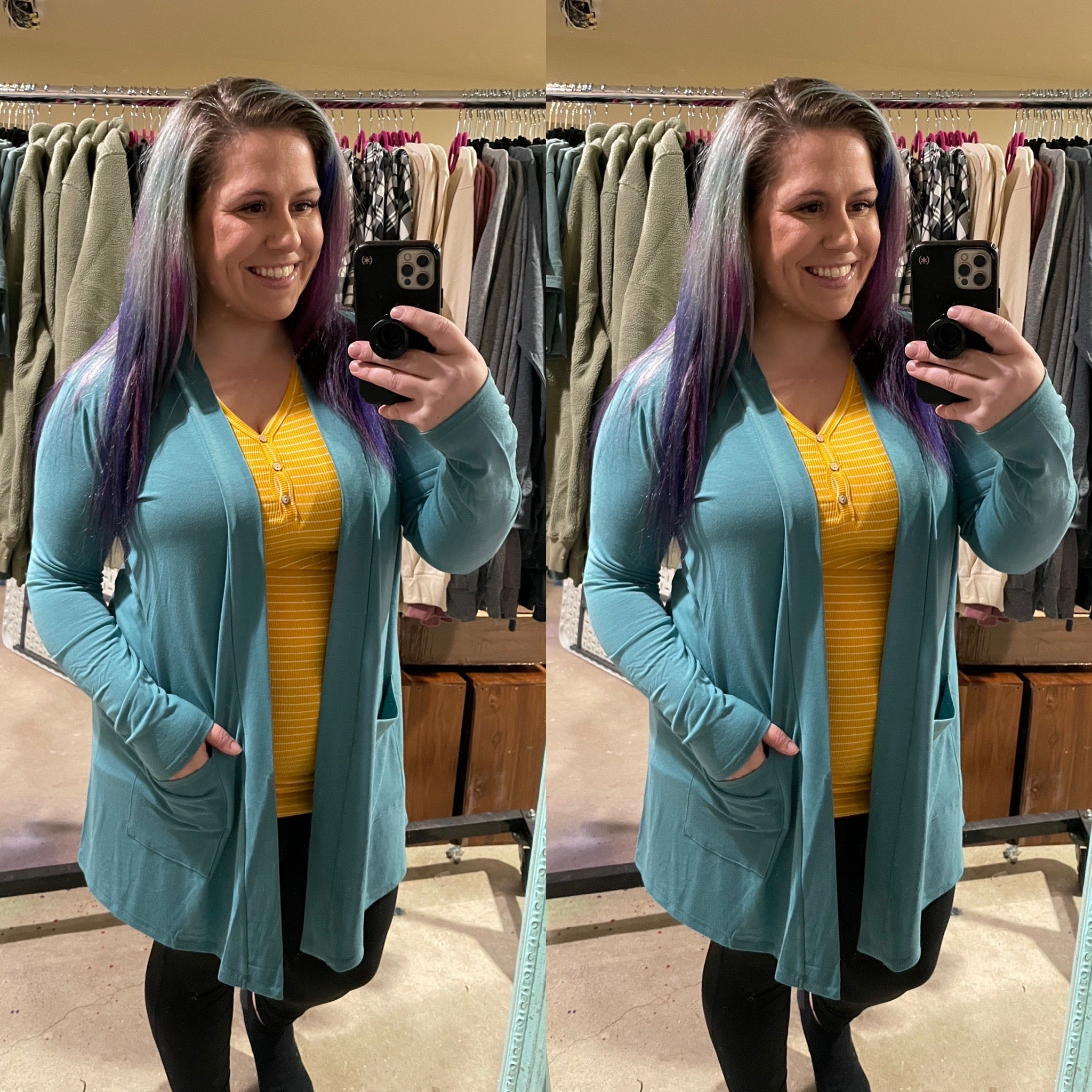 Dusty Teal Cardigan with Pockets