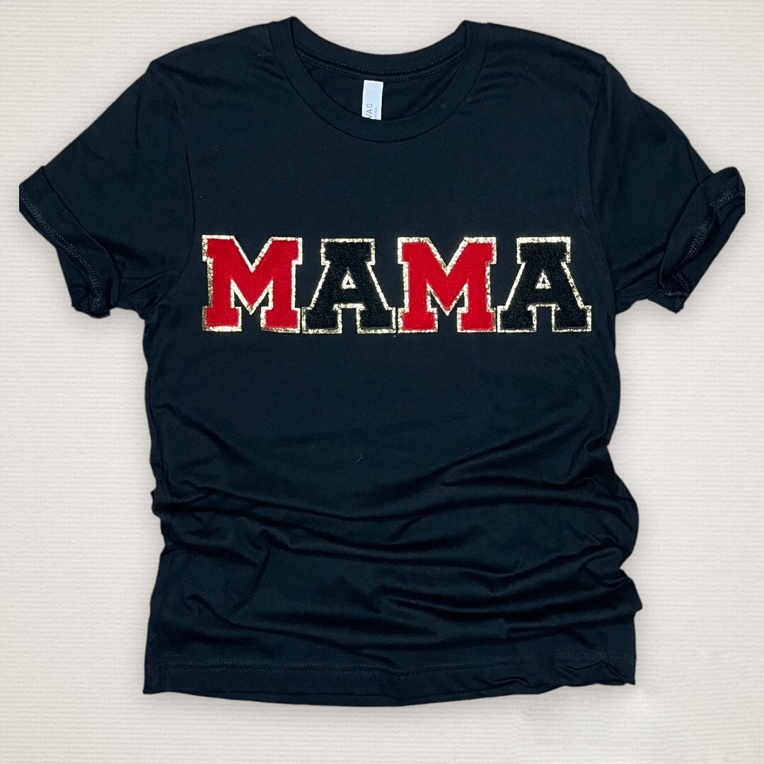 Red & Black Chenille Patched Mama Top