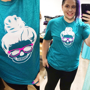 Messy Bun Mama Skull Tee