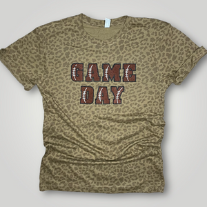 Leopard Chenille Football Patched Game Day Tee