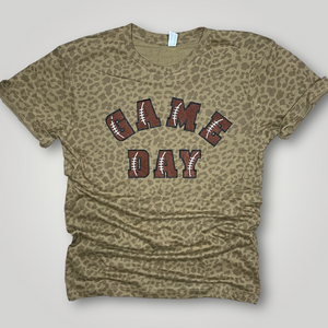 Football Chenille Patched Leopard Game Day Tee