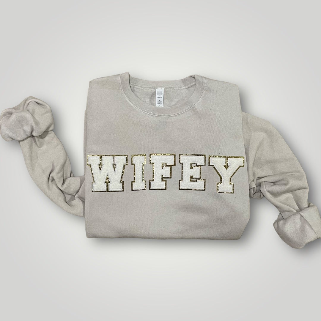 Chenille Patched Wifey Crewneck