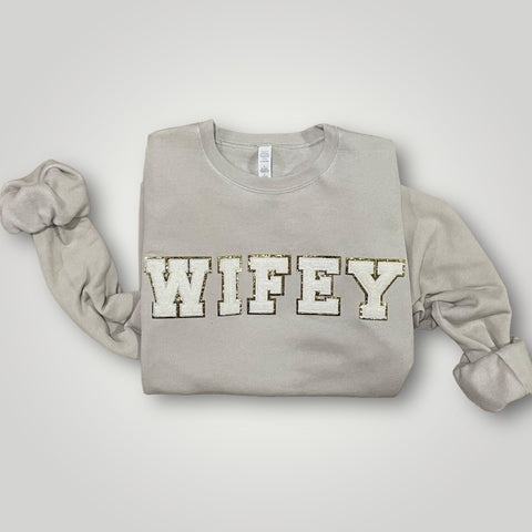 Chenille Patched Wifey Crewneck