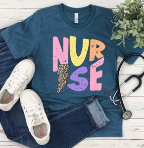 Leopard Lightning Bolt Nurse - Tee