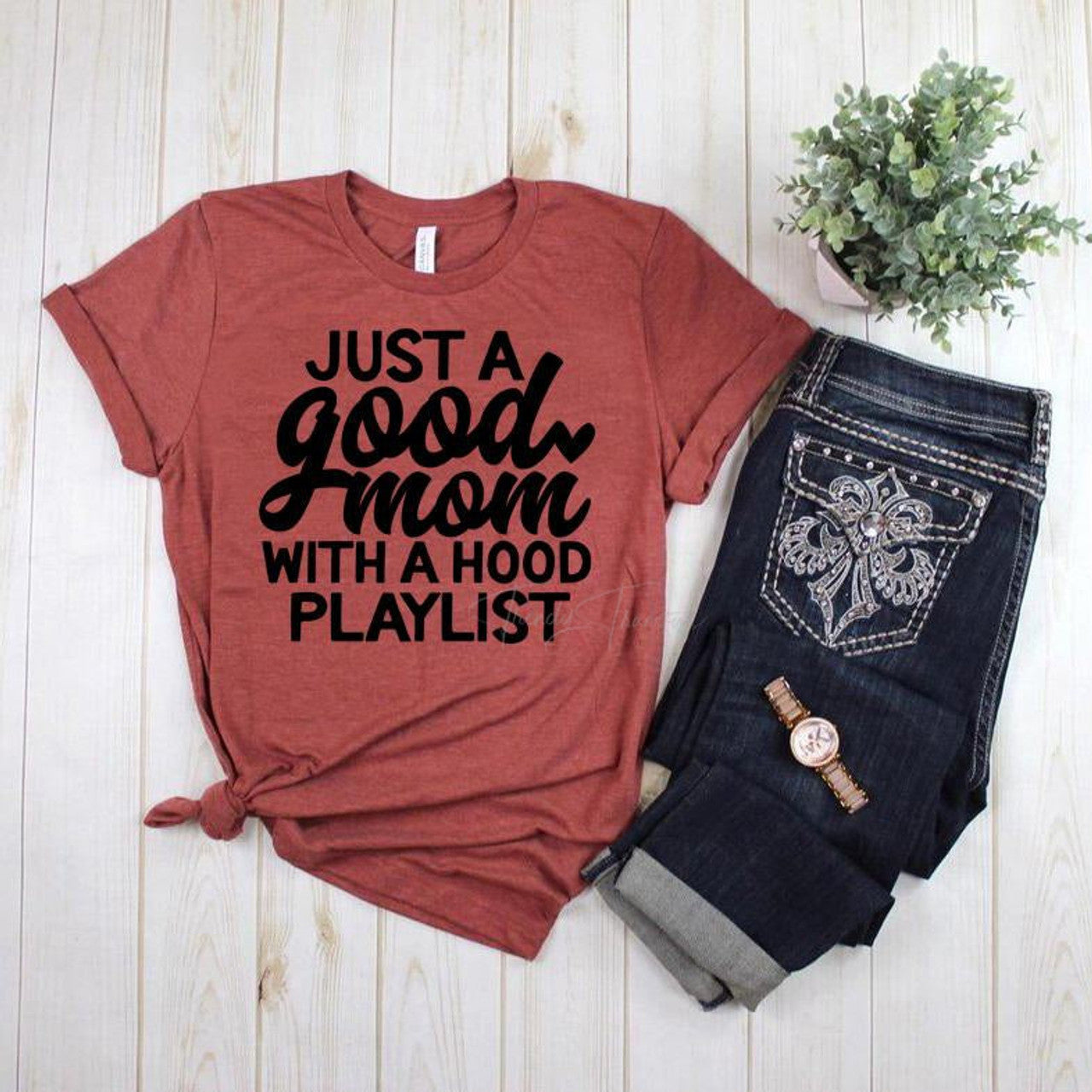 Just a Good Mom with a Hood Playlist Tee