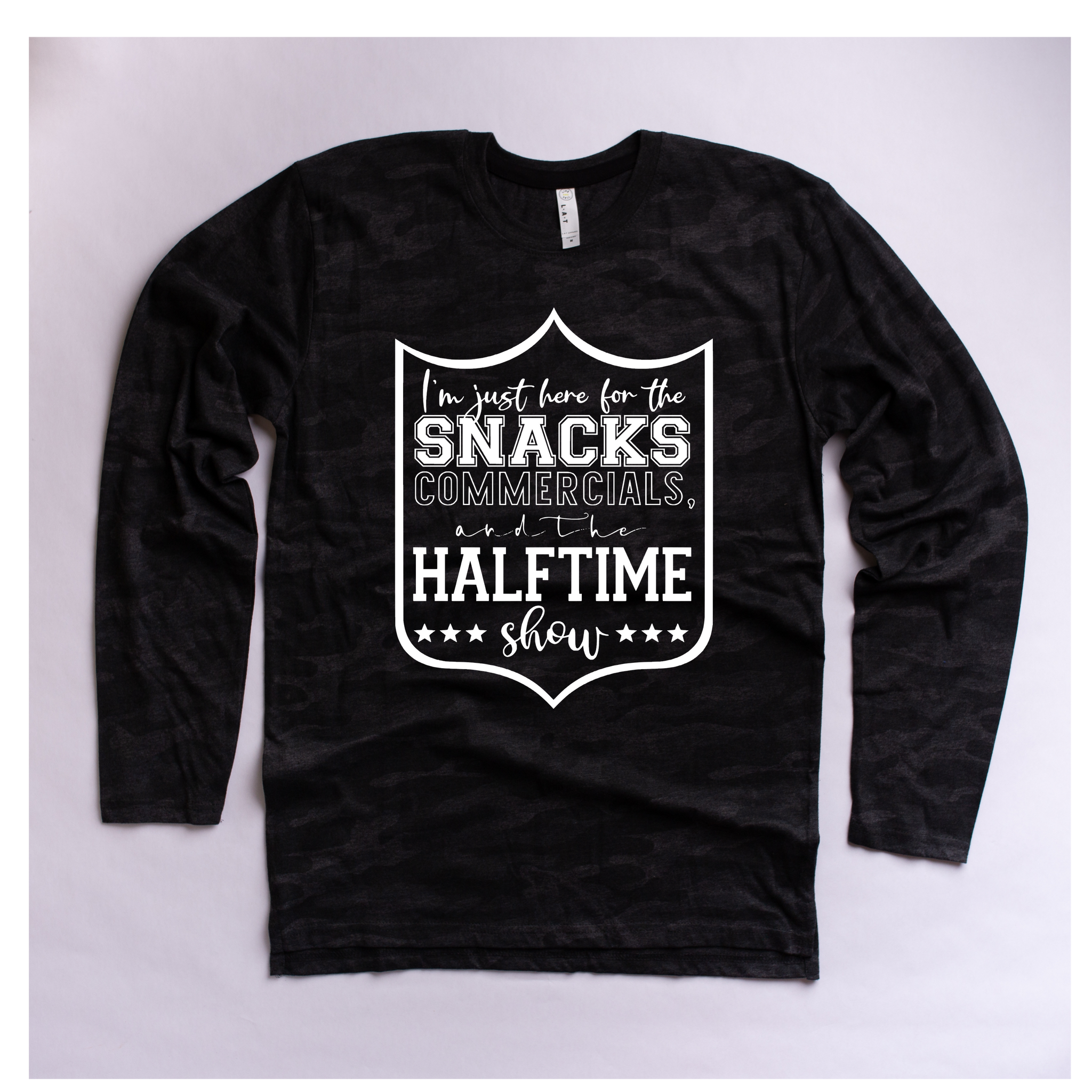 Here for the Snacks, Commercials & Halftime Show - Black Camo Long Sleeve