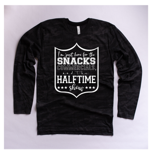 Here for the Snacks, Commercials & Halftime Show - Black Camo Long Sleeve