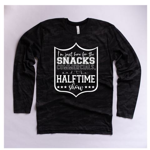 Here for the Snacks, Commercials & Halftime Show - Black Camo Long Sleeve