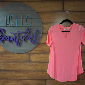 Everyday V Neck Tee - Hot Pink
