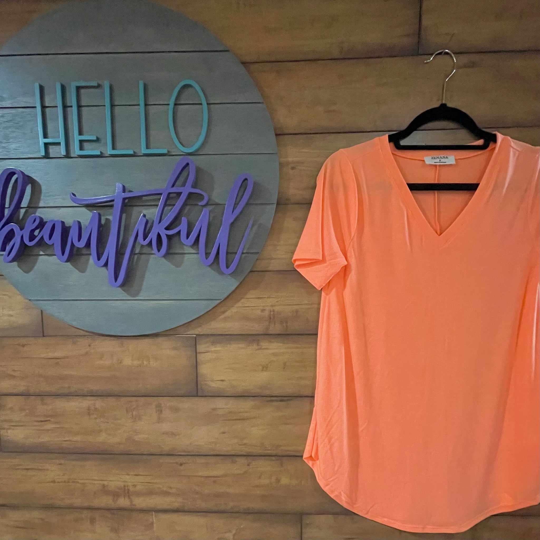 Everyday V Neck Tee - Neon Coral