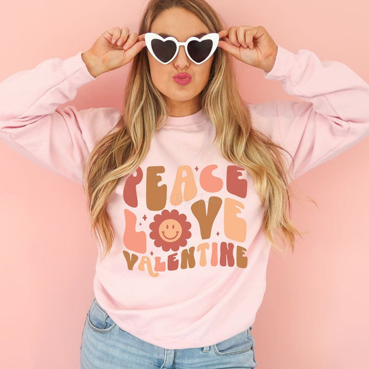 Retro Peace Love Valentine Crewneck